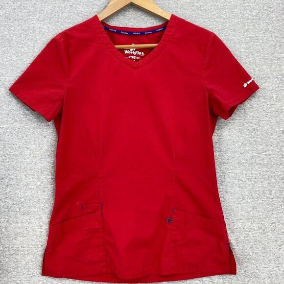 Landau Scrub Top Womens XS Red Workflow Nursing Vet Medical Uniform Short Sleeve - Picture 1 of 9